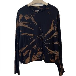 Cropped T-Shirt Men Large Long Sleeves Black Bleach Tie Dye Gym Lounge